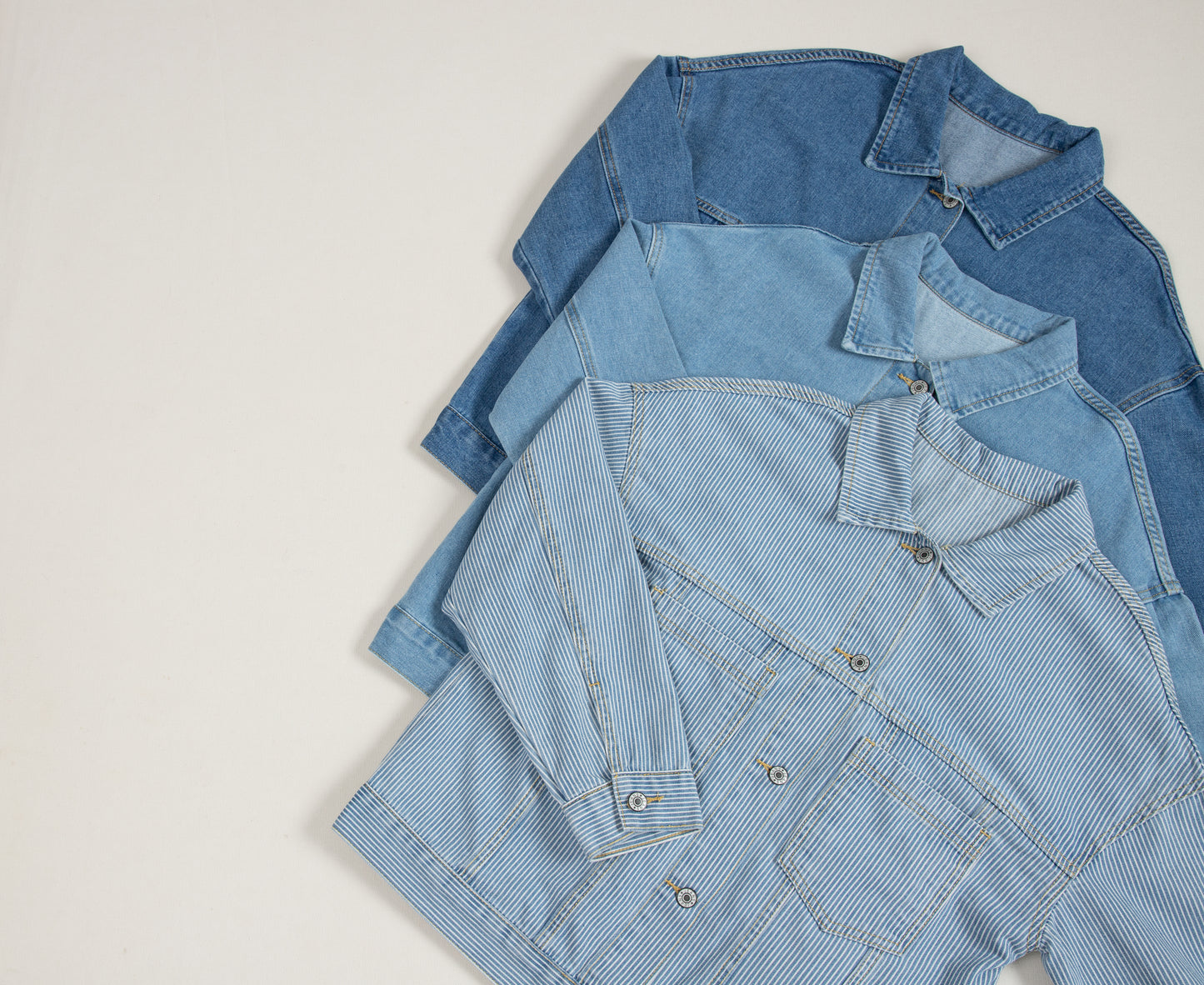 Blue Stripe Washed Oversize Pocketed Denim Jacket