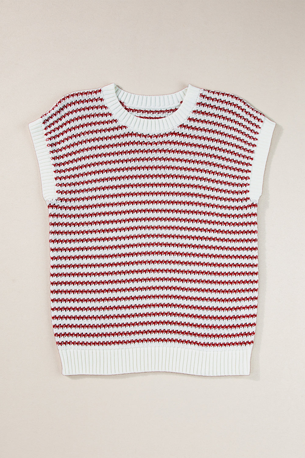 Gilet pull tricoté coupe ample à rayures noires et bordure côtelée