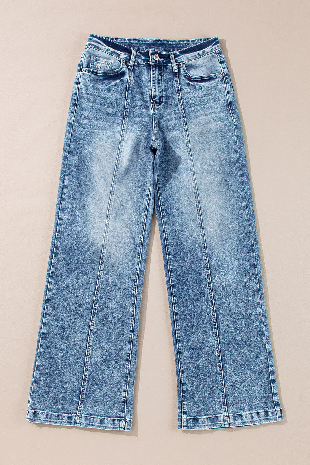 Jeans de cintura alta com costura central azul crepúsculo e perna larga