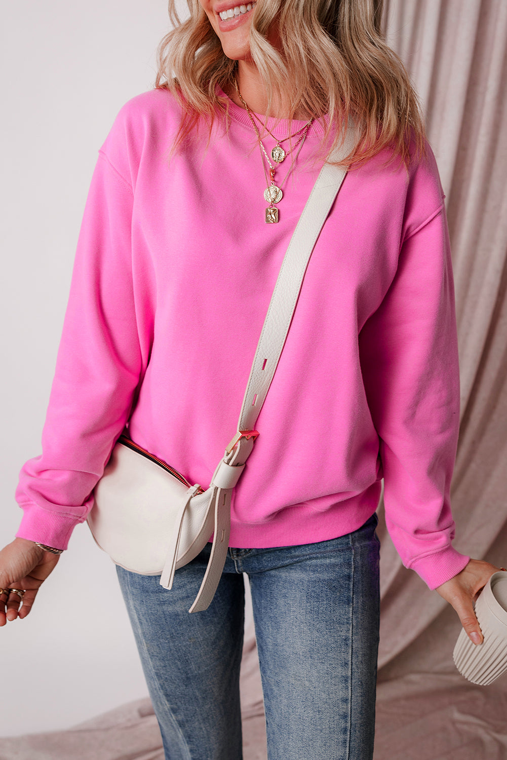 Bonbon Solid Drop Shoulder Terry Sweatshirt
