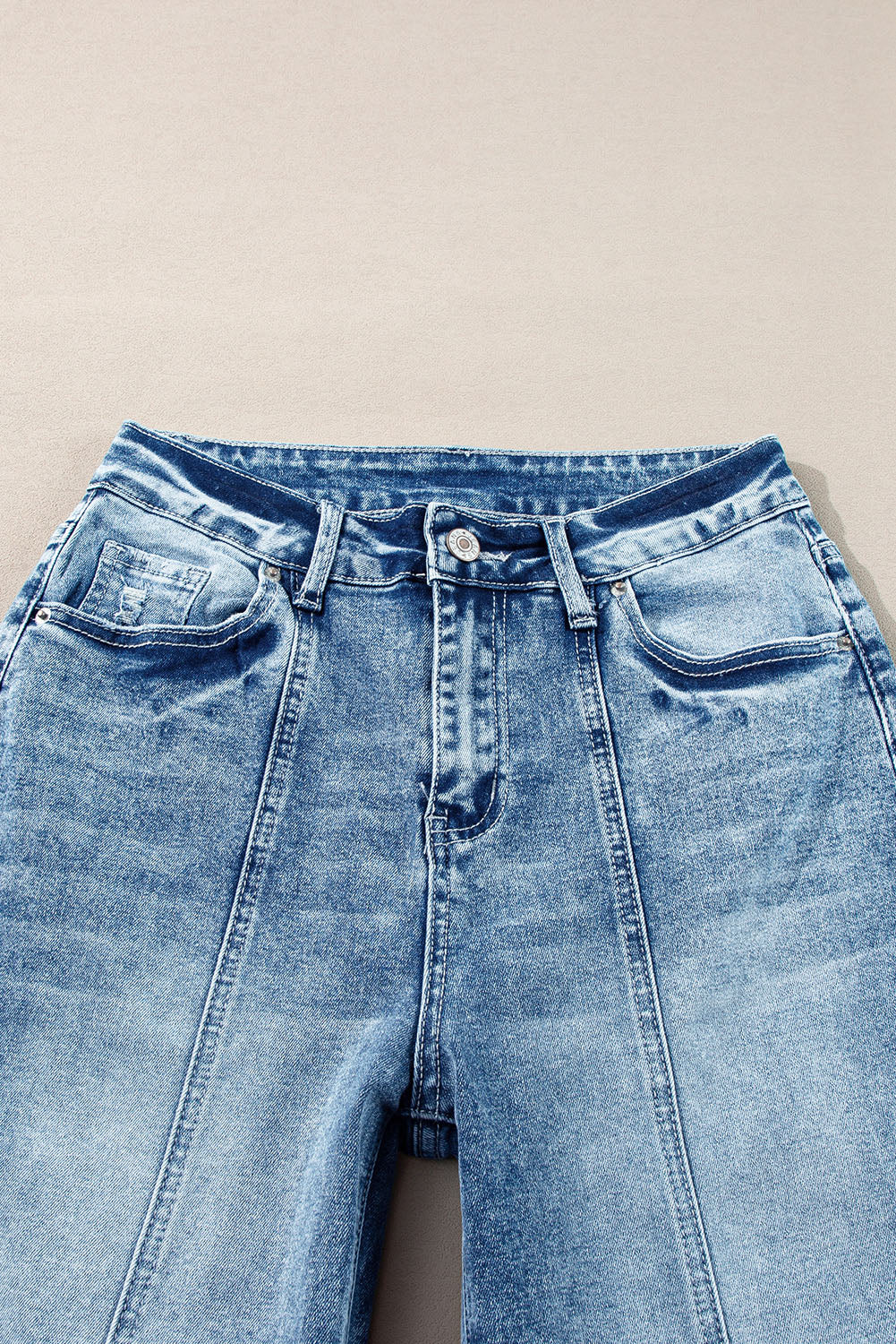 Jeans de cintura alta com costura central azul crepúsculo e perna larga