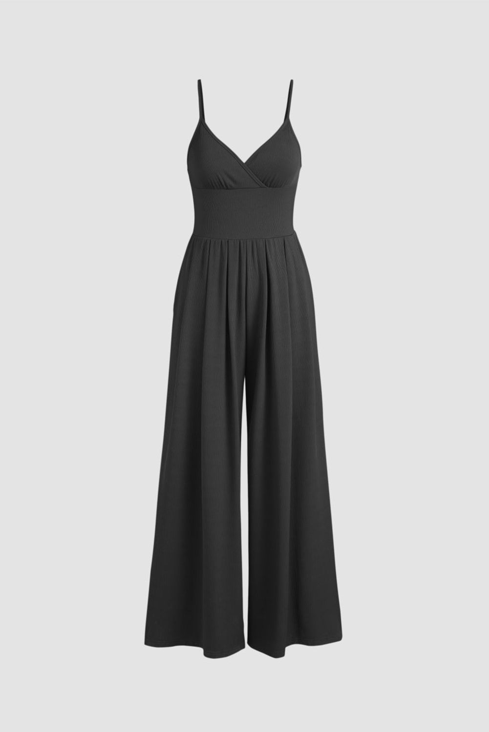 Combinaison camisole noire à jambes larges et taille haute sexy à col en V