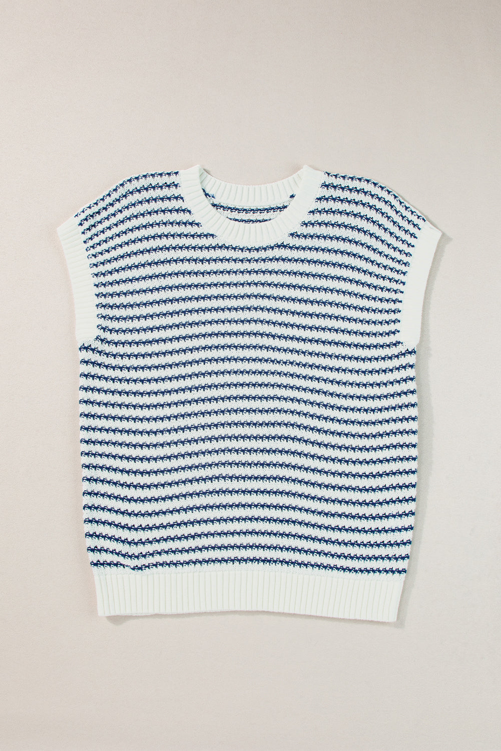 Gilet pull tricoté coupe ample à rayures noires et bordure côtelée