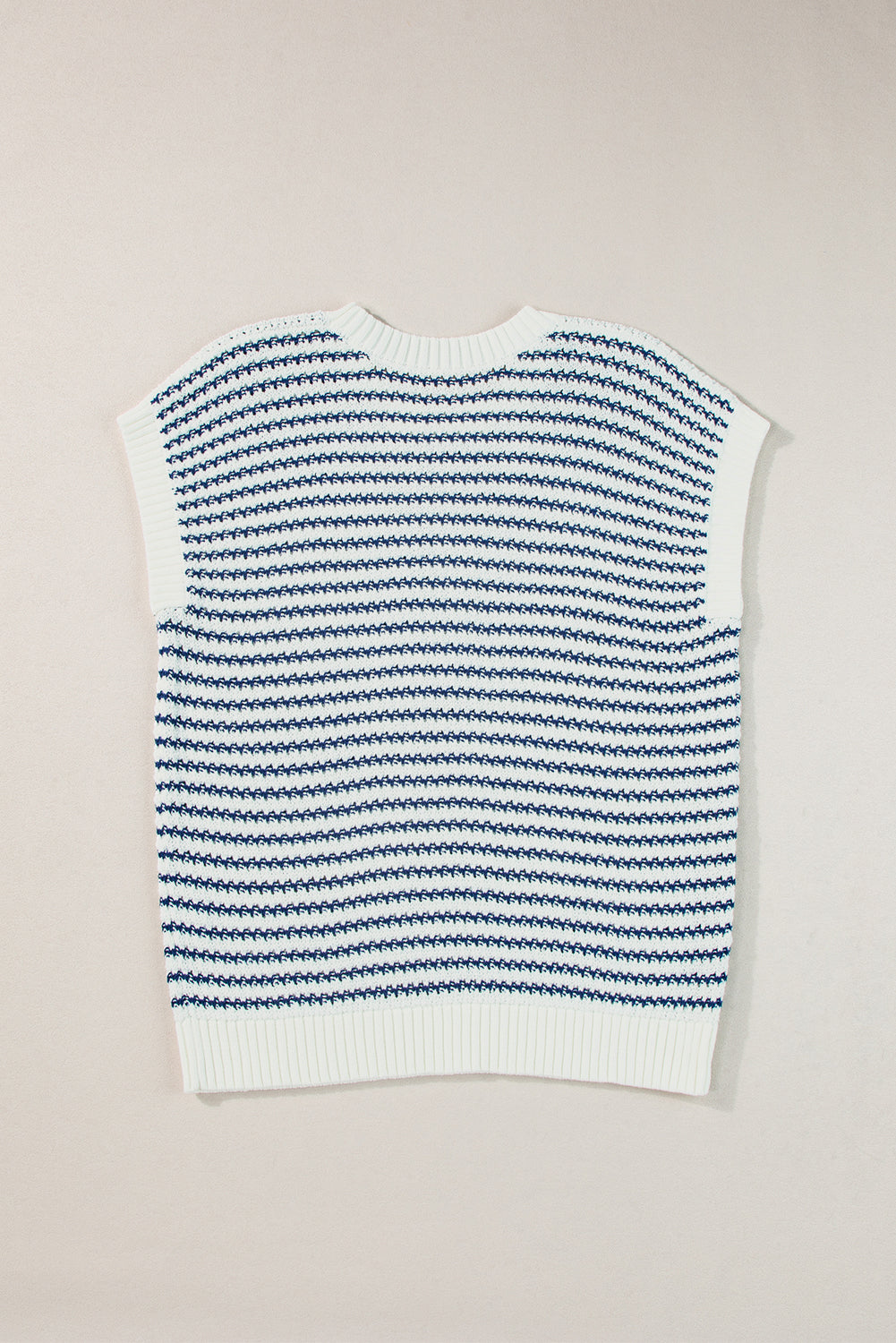 Gilet pull tricoté coupe ample à rayures noires et bordure côtelée