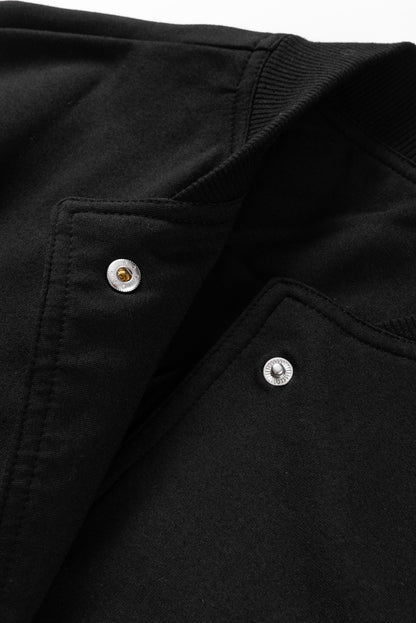 Black Big Pockets Baseball Collar Jacket