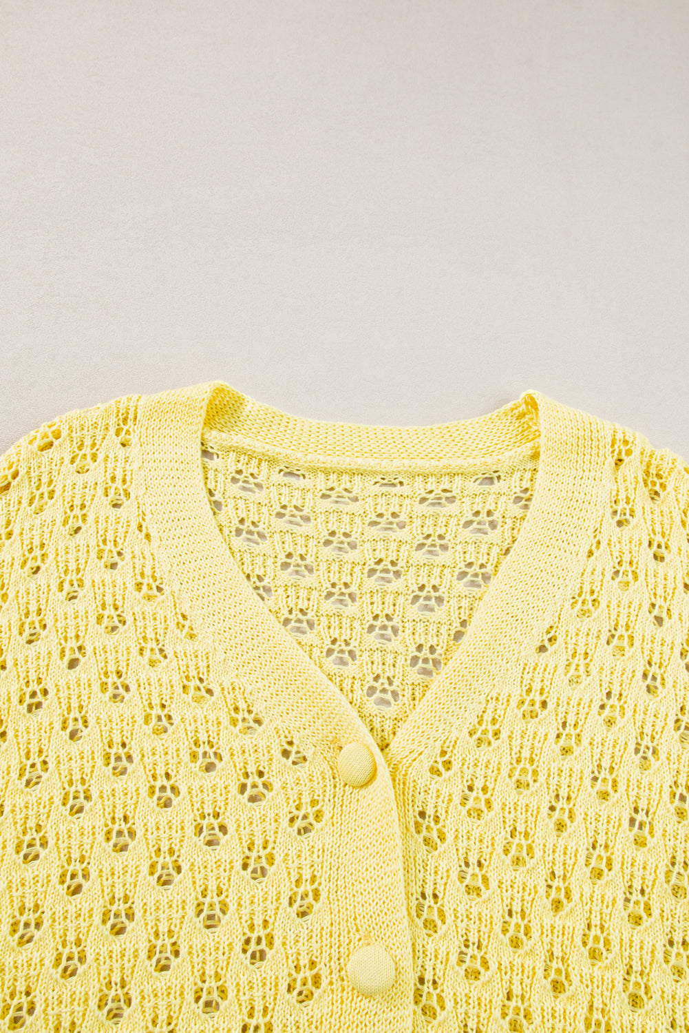 Yellow Pointelle Knit V Neck Sweater Cardigan