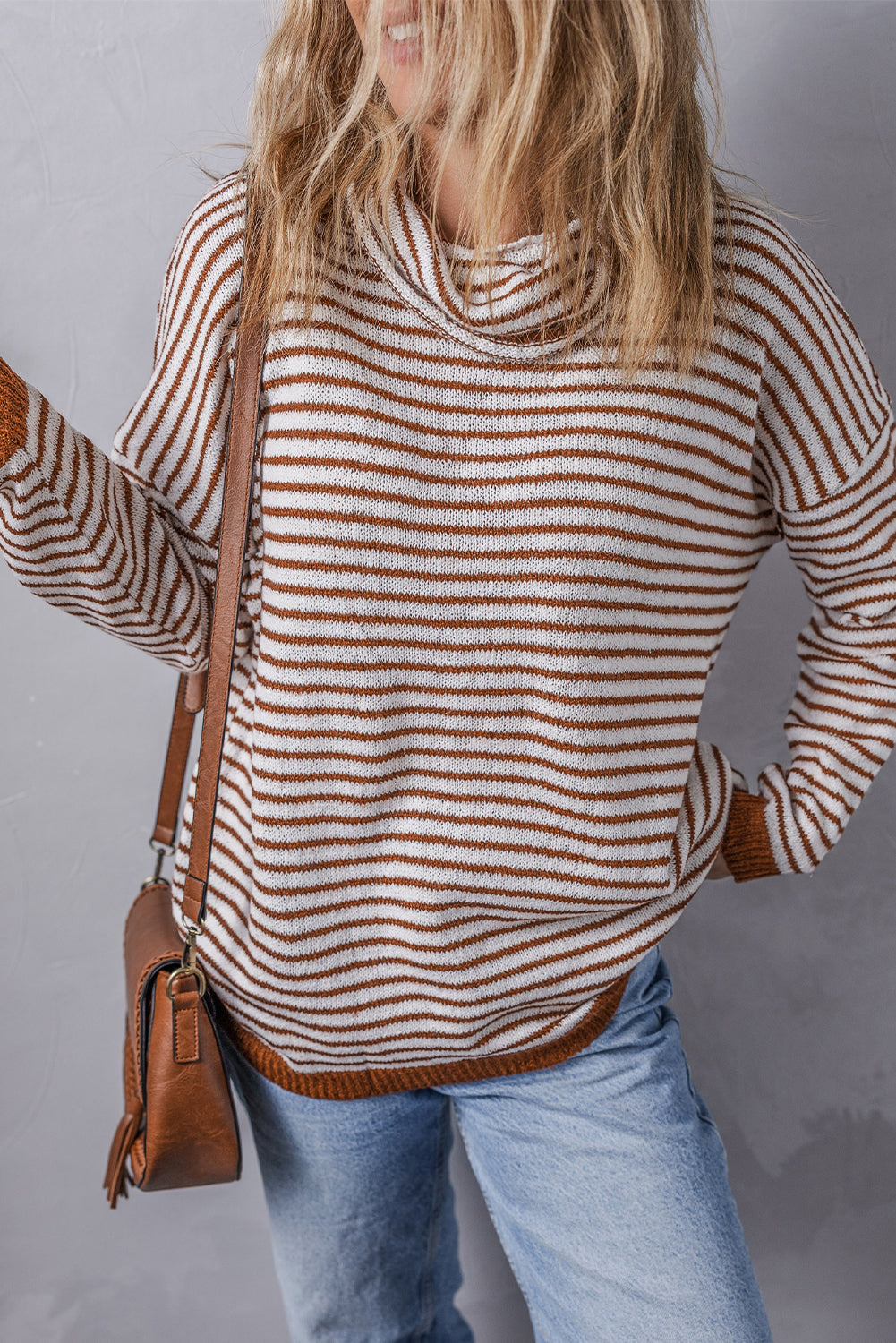 Black Striped Turtleneck Loose Sweater