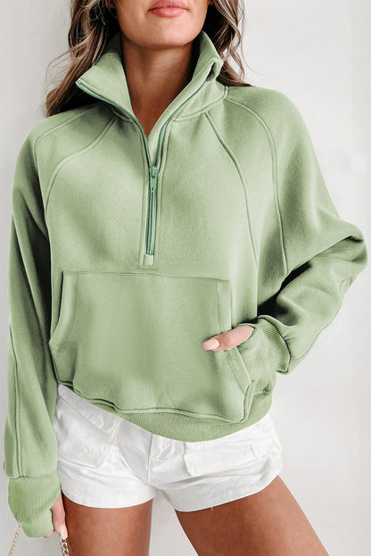 Phalaenopsis Fleece Lined Zip Up Stand Collar Thumbhole Sleeve Sweatshirt