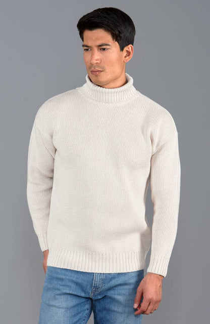 Mens 100% Cotton Submariner Roll Neck Jumper