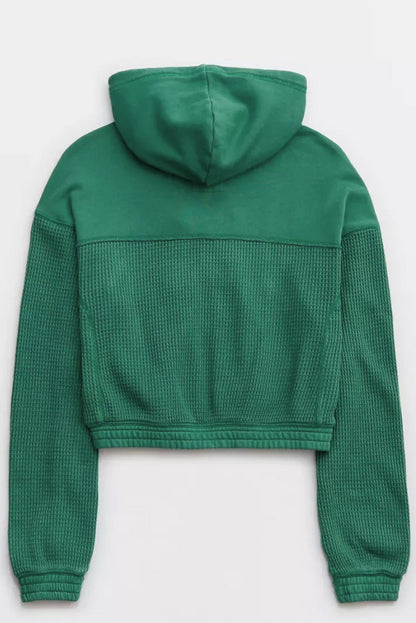 Tenue veste à capuche et short en tricot gaufré vert noirâtre