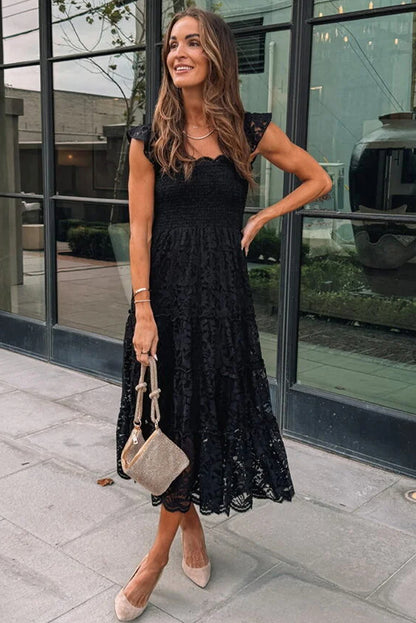 Vestido midi sem mangas com corpete de renda preta