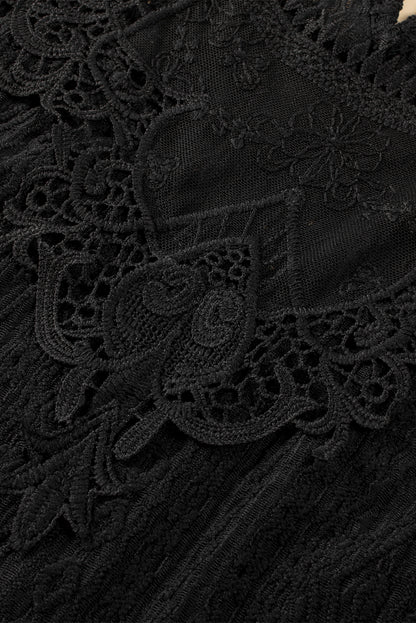 Débardeur noir en dentelle guipure au crochet avec trou de serrure dans le dos