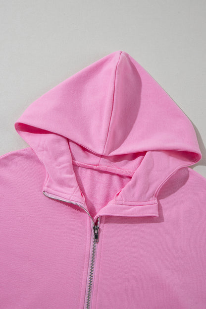 Bonbon Half Zipper Kangaroo Pocket Short Sleeve Hoodie