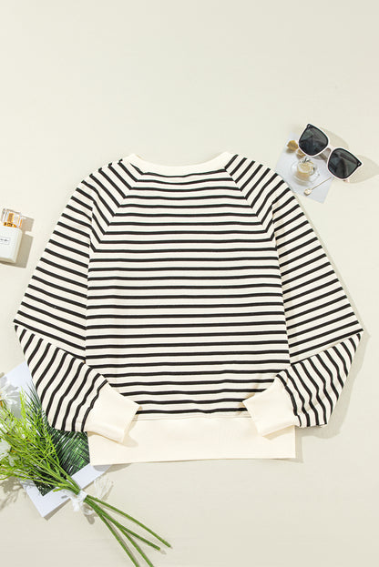 Black Stripe CIAO AMORE Graphic Buttoned Pullover Sweatshirt