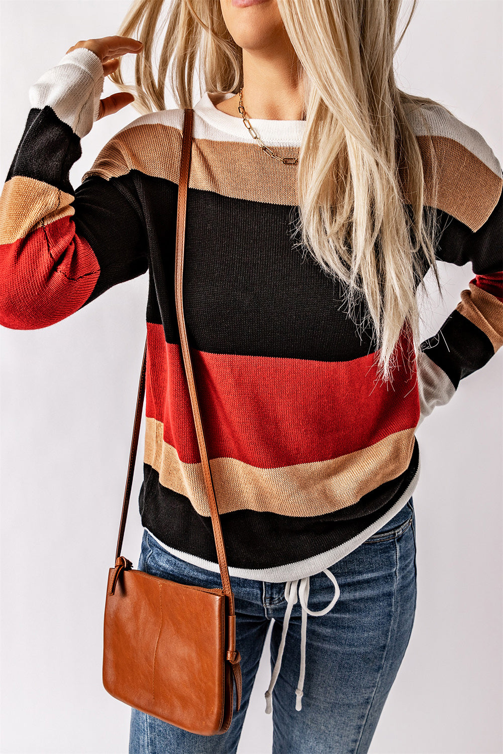 Pull en tricot color block rouge vif