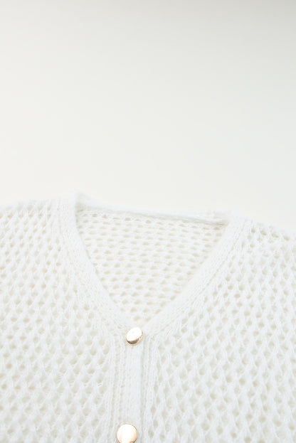 Cardigan pull blanc à manches dolman en tricot évidé