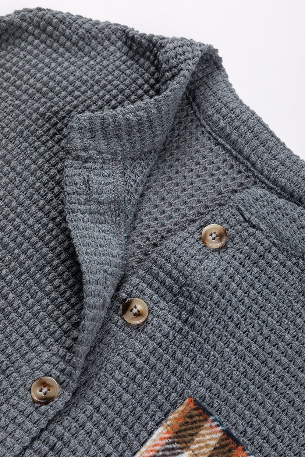 Haut Henley en tricot texturé à carreaux amples gris foncé