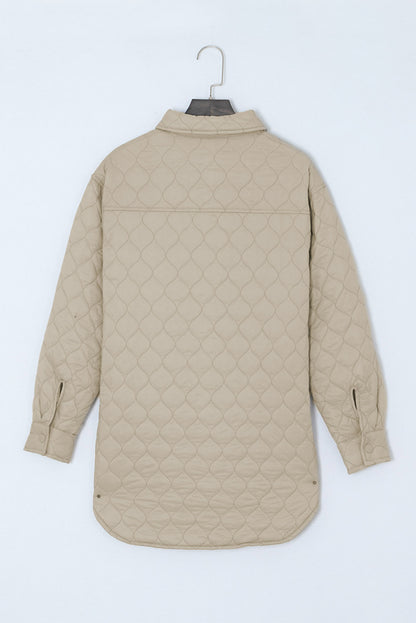 Beige 4 Big Pockets Quilted Button Down Puffer Coat