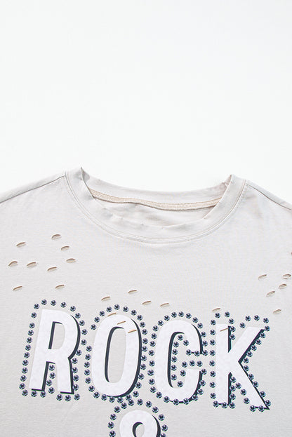 Gray Rock & Roll Graphic Distressed Vintage Tee