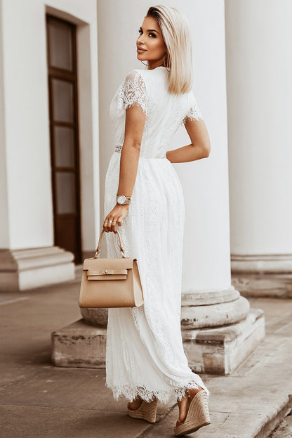 Gray Blue Fill Your Heart Lace Maxi Dress