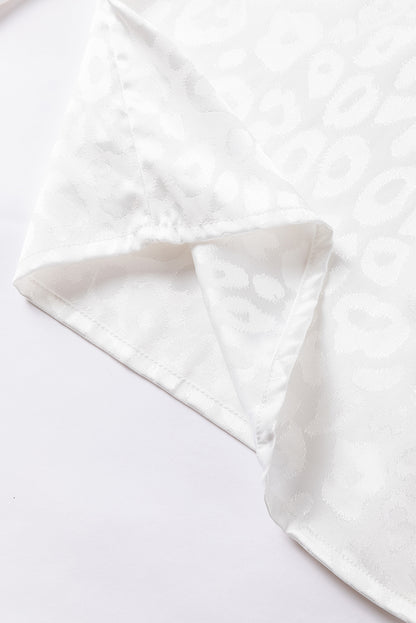 Conjunto de pijama de manga comprida de cetim leopardo branco 2 peças