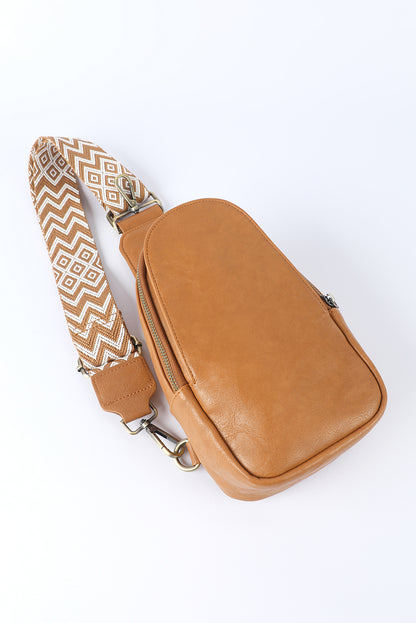 Bolsa de peito crossbody com zíper de couro sintético marrom