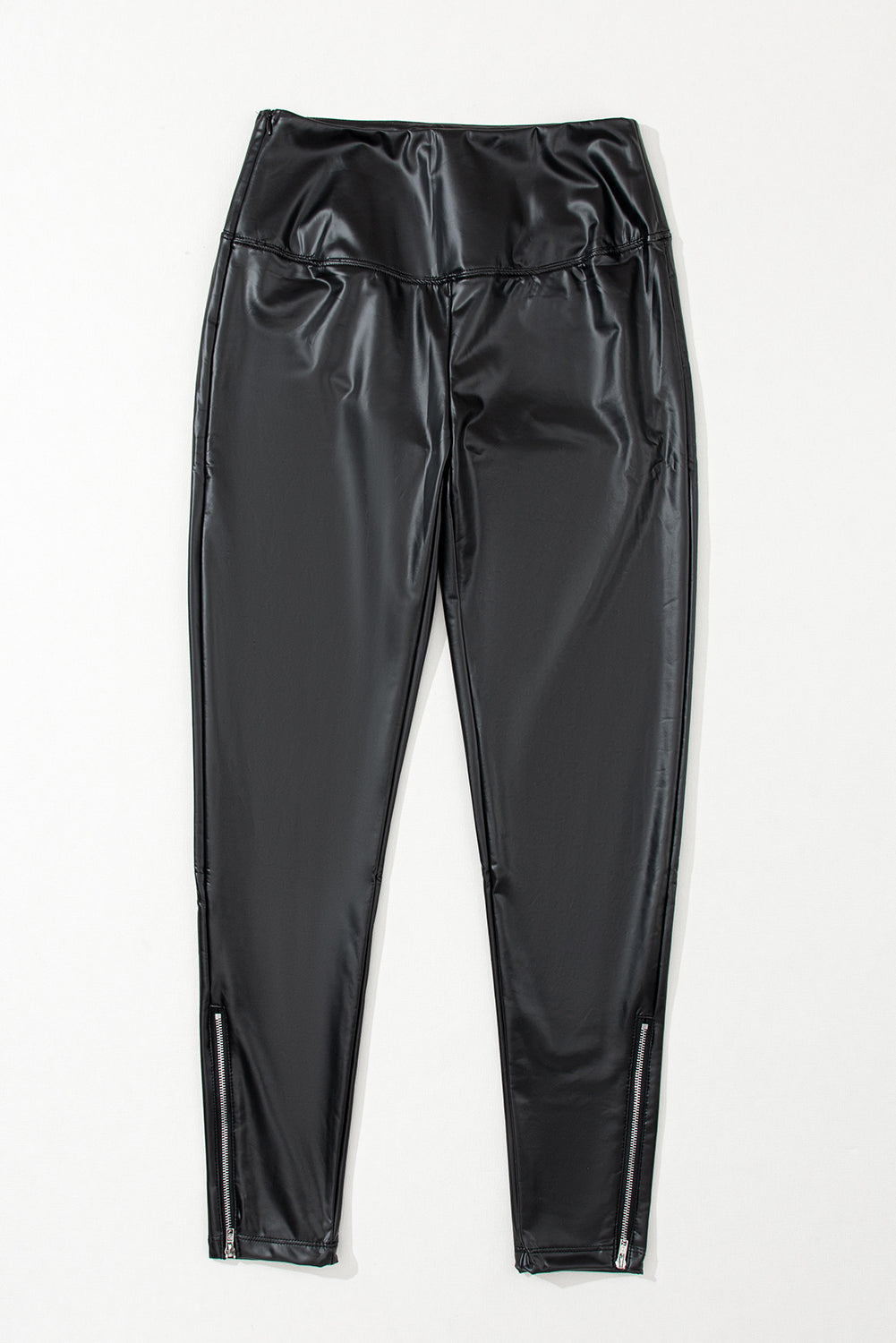 Black Faux Leather Zipped Detail Leggings