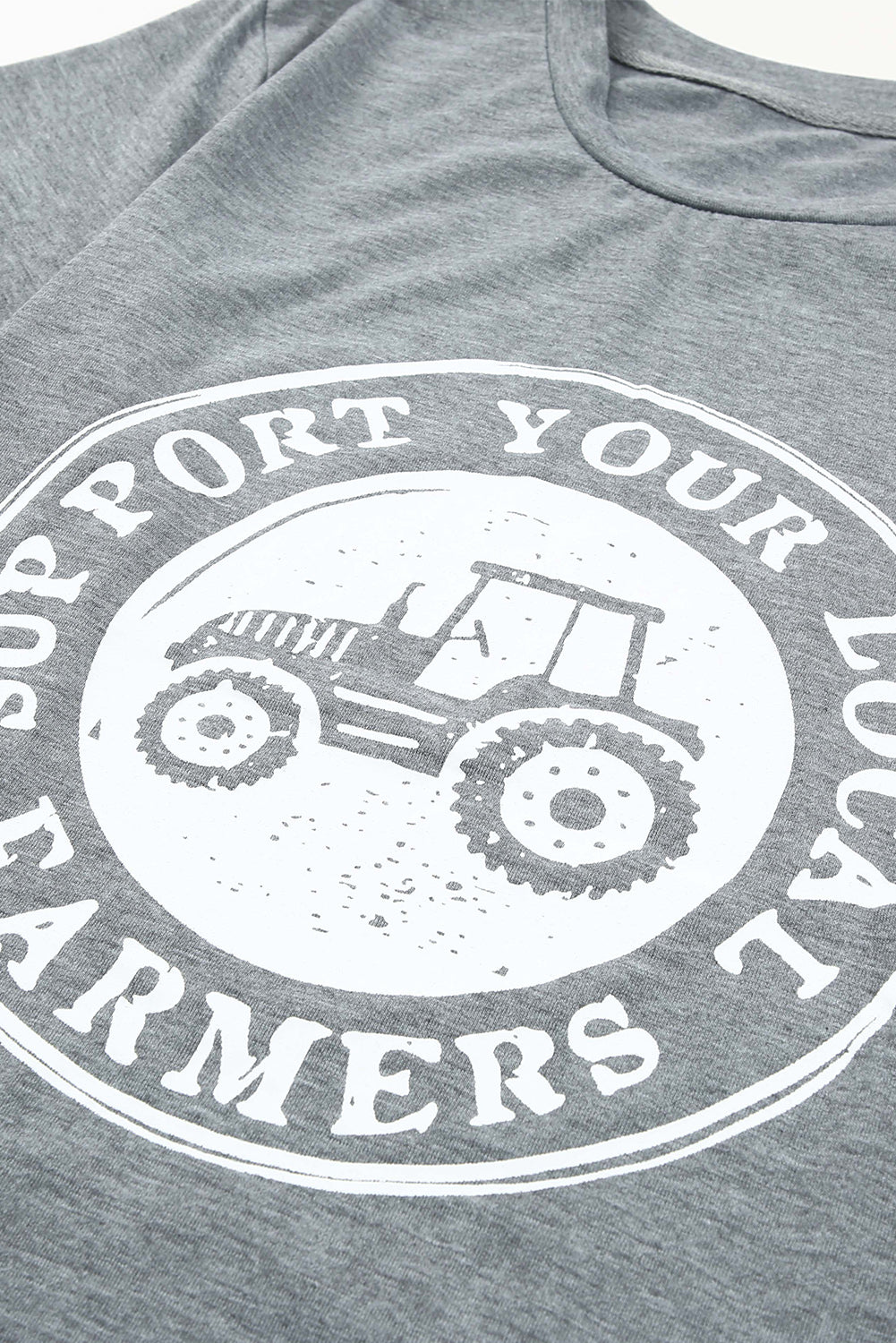 Camiseta estampada cinza APOIE SEUS AGRICULTORES LOCAIS