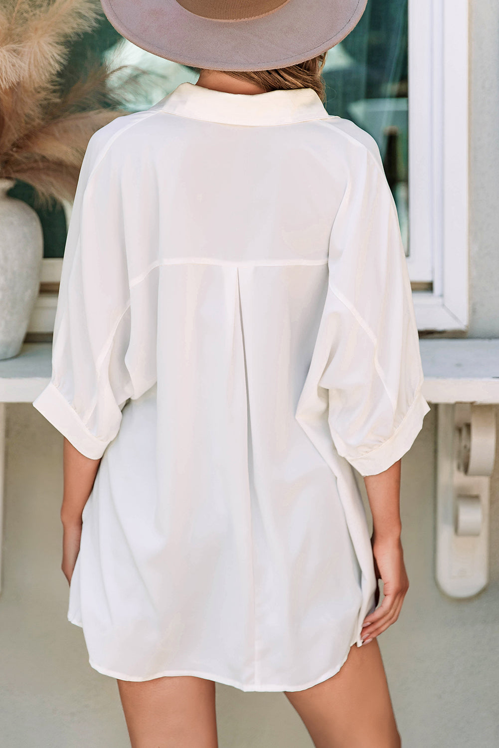 Chemise oversize blanche à manches 3/4 bouffantes