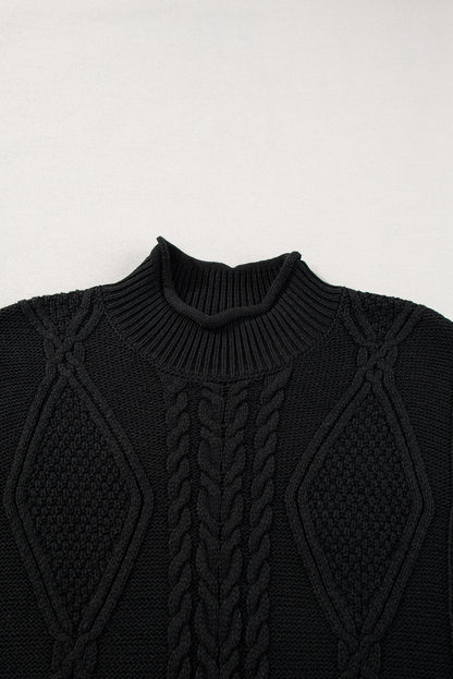 Black Solid Color Cable Knit High Neck Sweater Vest