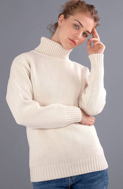 Womens Pure Cotton Heavyweight Submariner Roll Neck Jumper