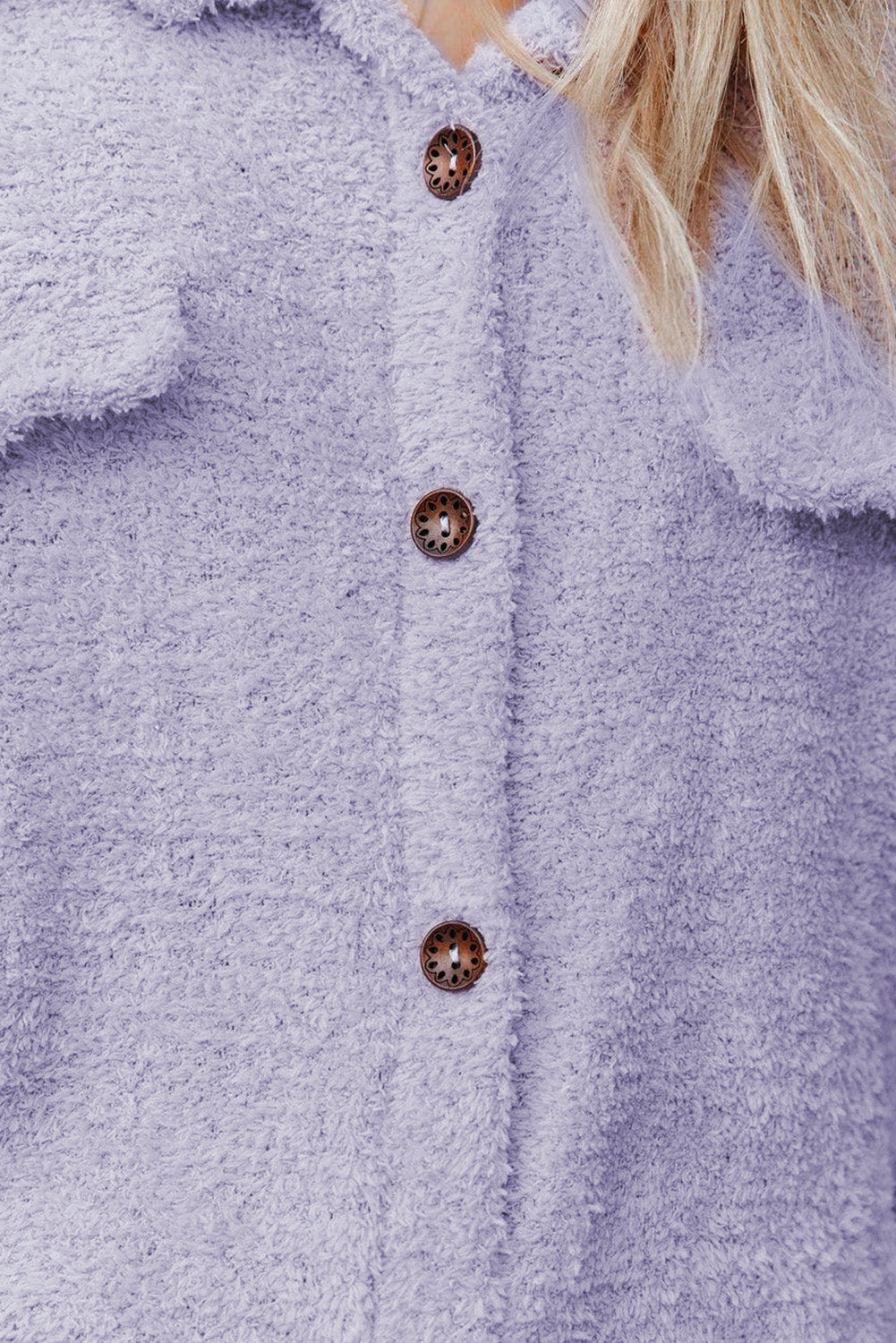 Veste chemise violette boutonnée en peluche avec poches