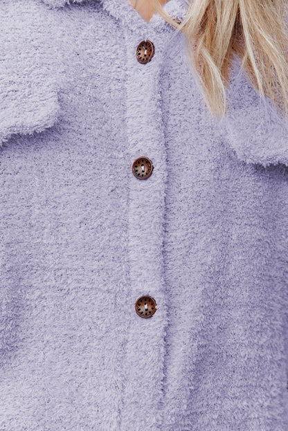 Purple Plush Button Down Pocketed Shirt Jacket