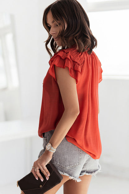 Pink Tiered Ruffled Drawstring V Neck Top