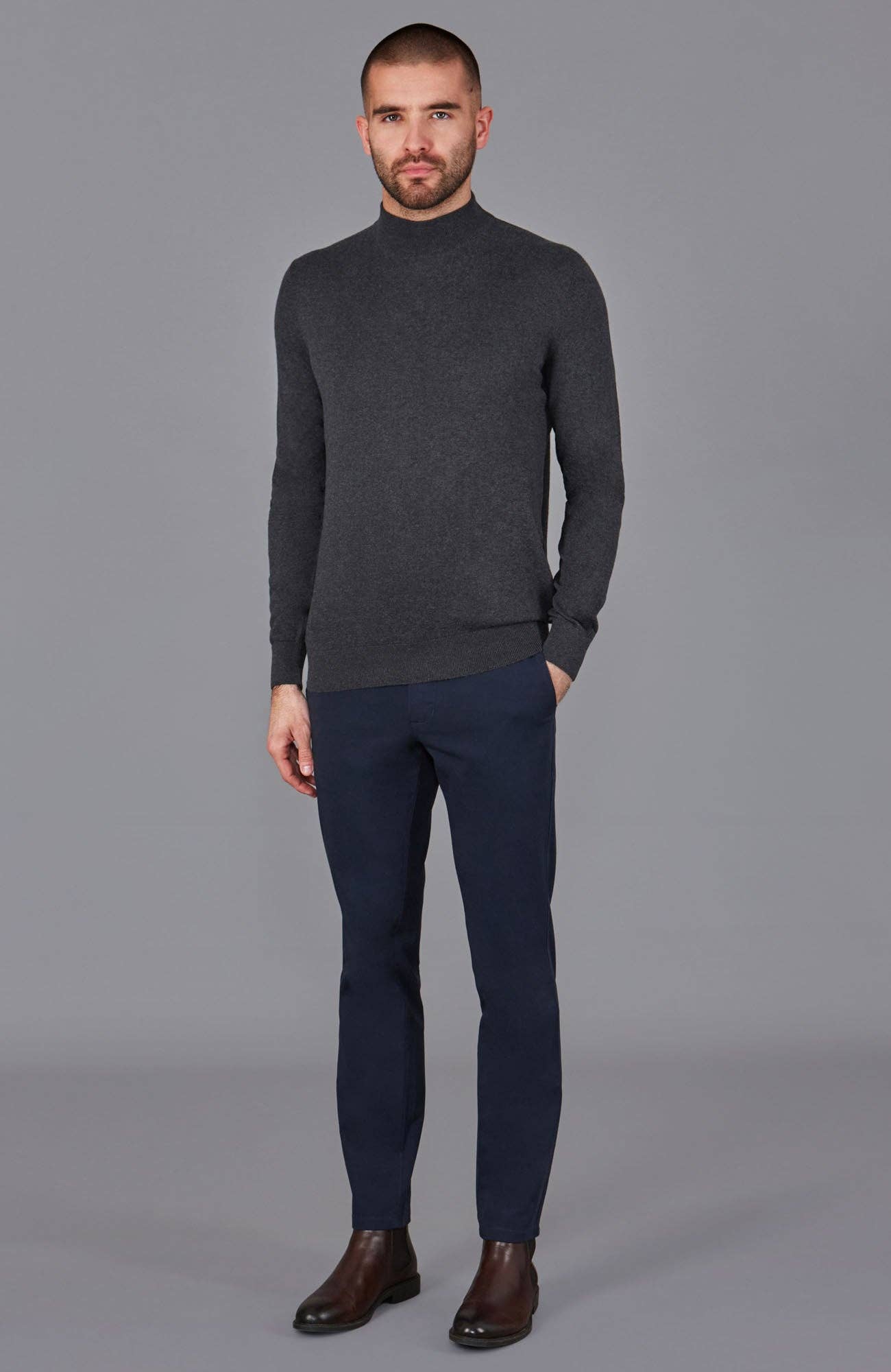 Mens Ultra Fine Cotton Mock Turtle Neck Jumper