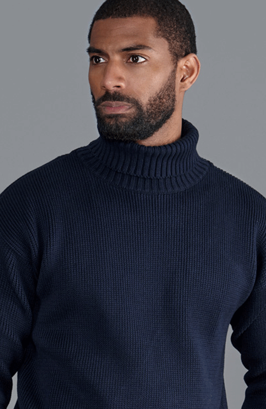 Mens 100% Cotton Submariner Roll Neck Jumper