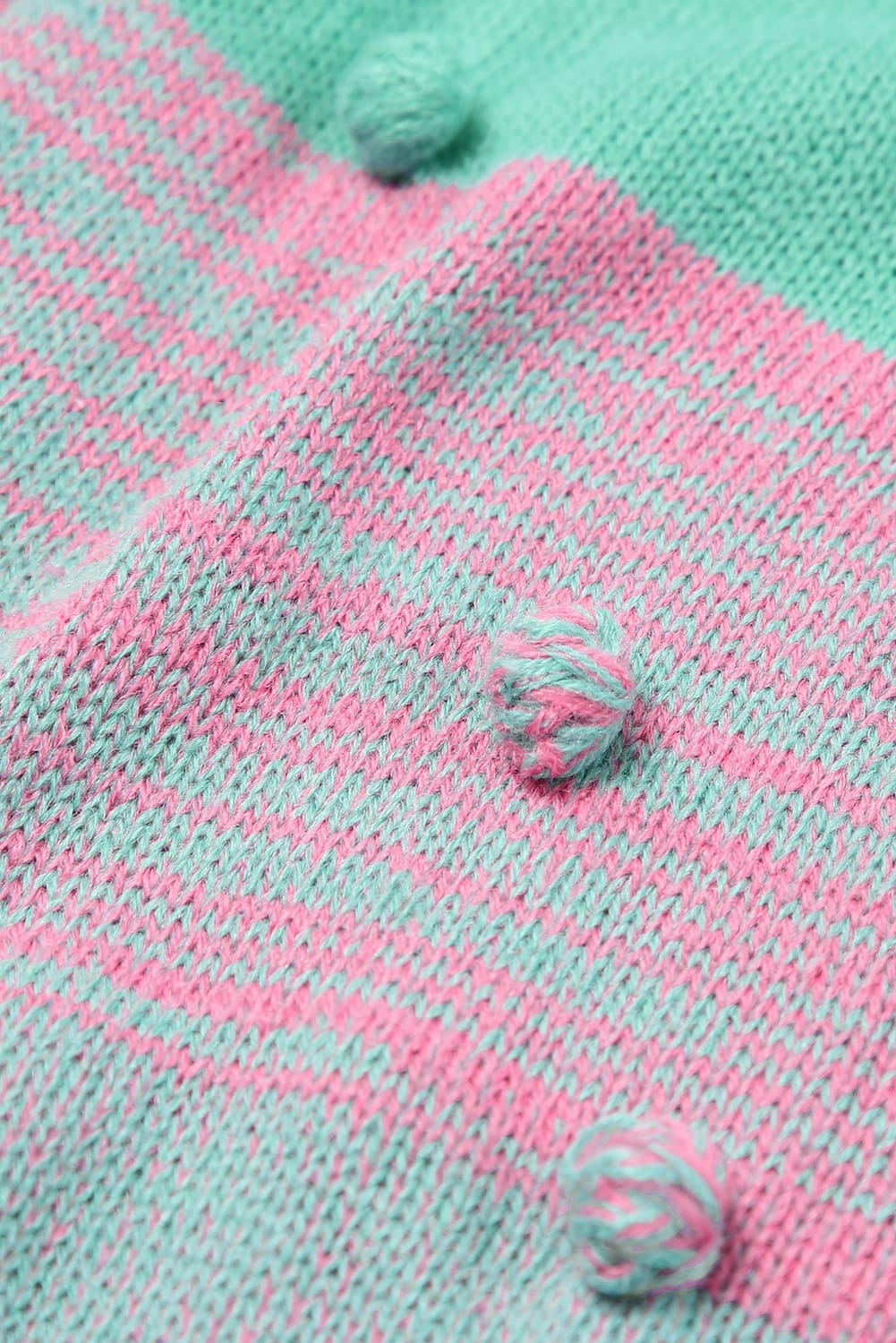 Cardigan ouvert sur le devant à blocs de couleurs à pompons roses