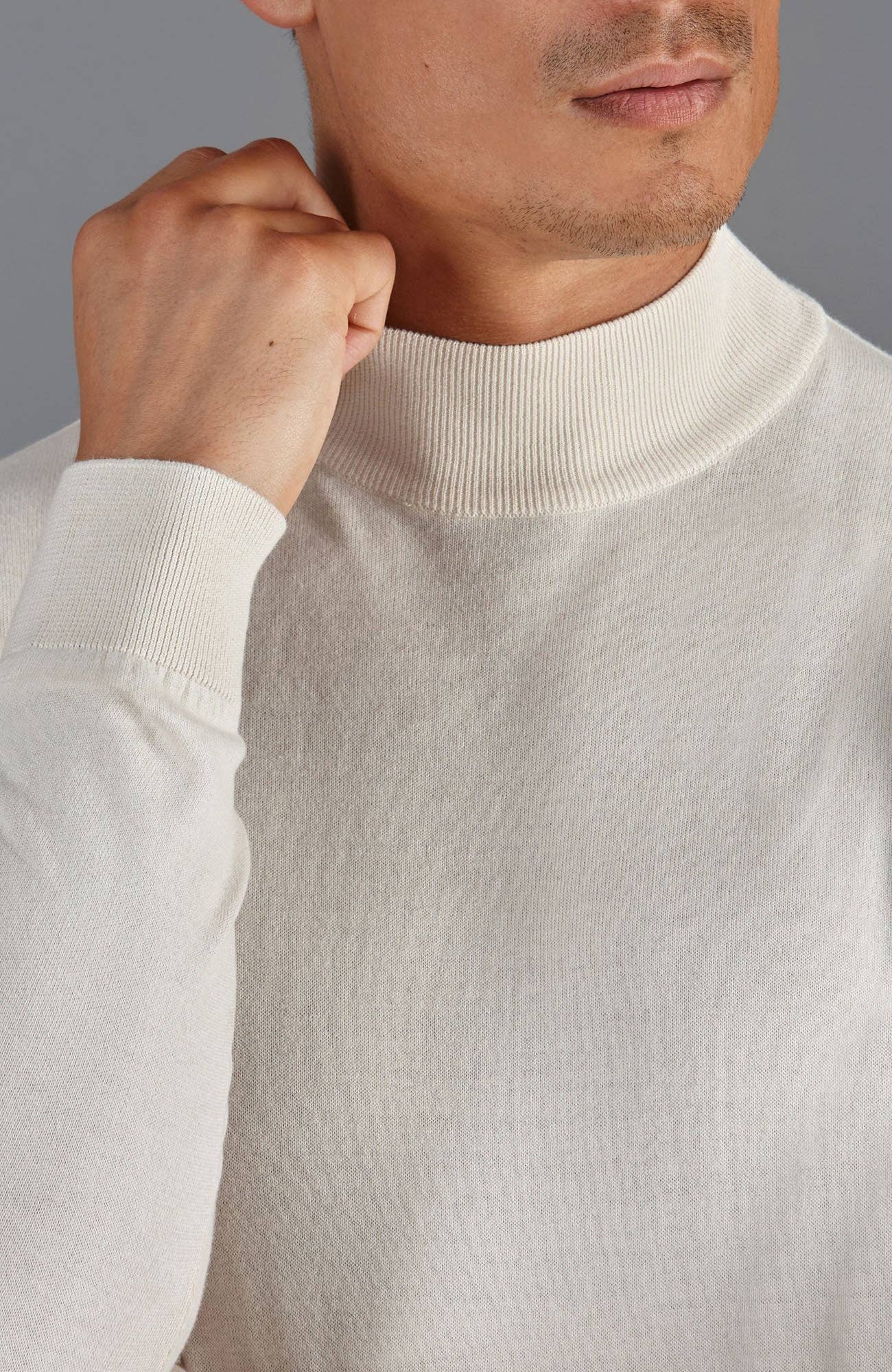 Mens Ultra Fine Cotton Mock Turtle Neck Jumper