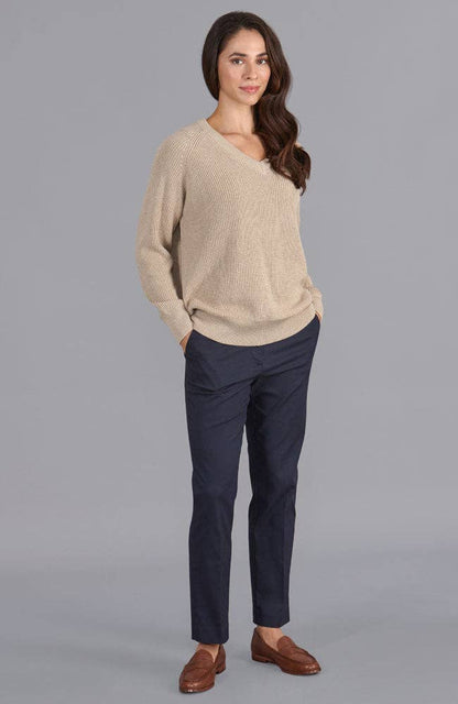 Womens Cotton Ribbed V Neck Jumper