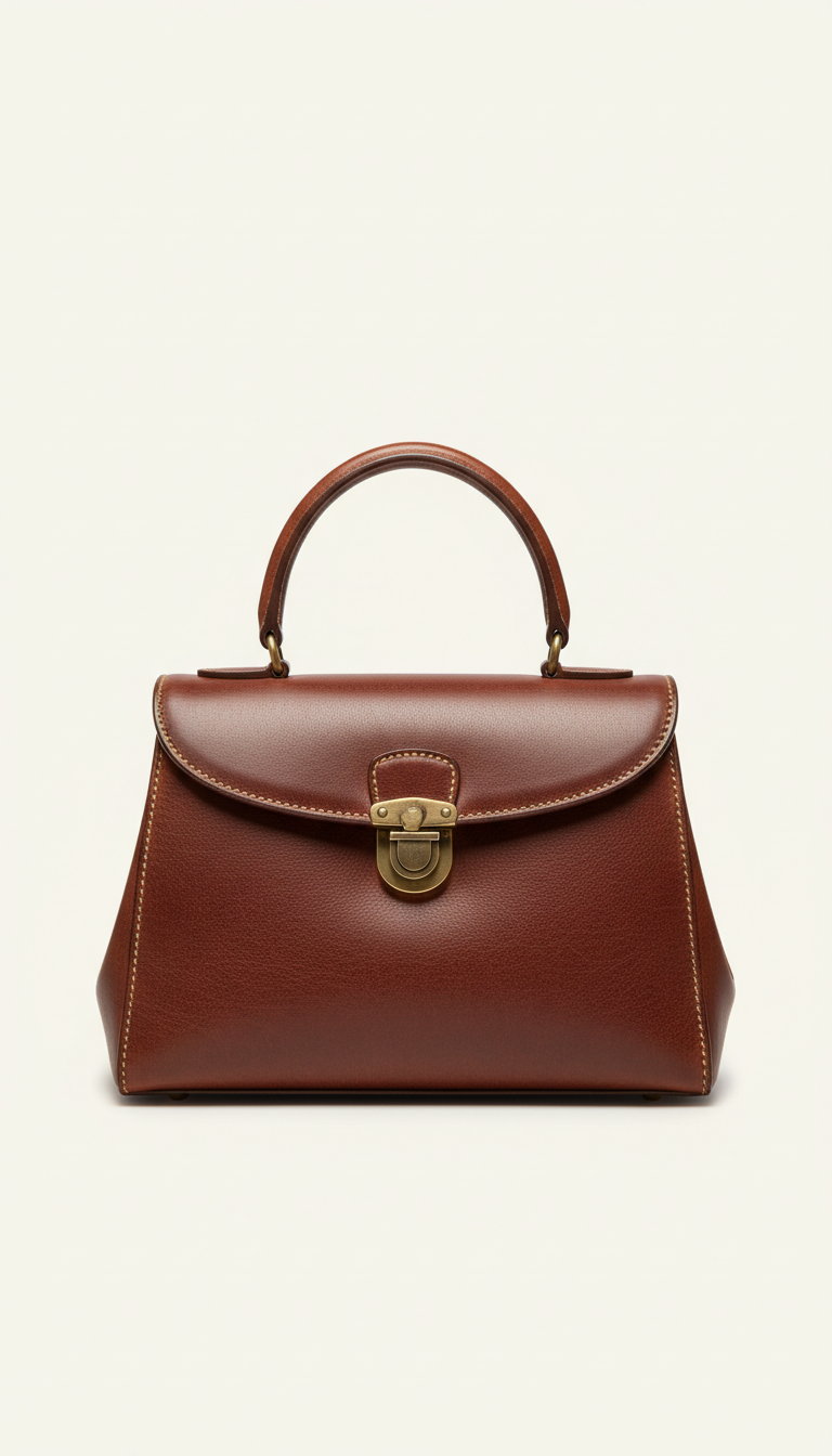 Vintage Leather Handbag With Brass Lock