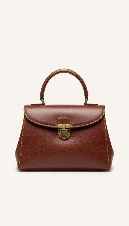 Vintage Leather Handbag With Brass Lock