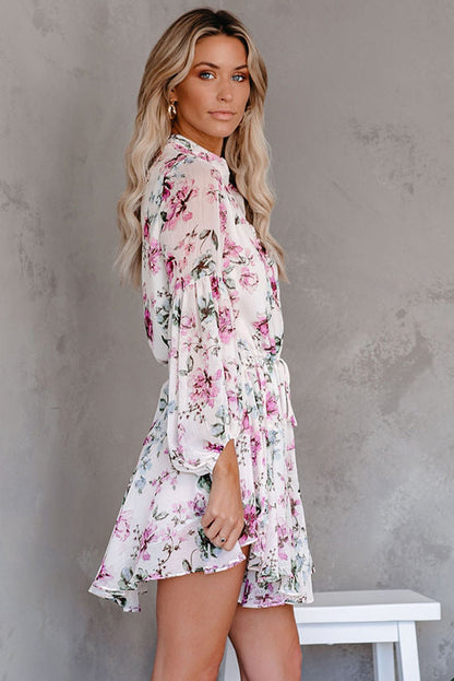 Robe fluide vintage à imprimé floral avec cordon de serrage