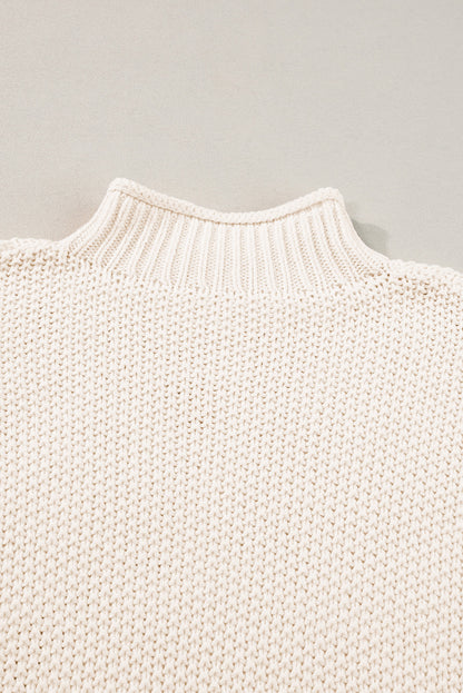 Beige High Neck Bat Short Sleeve Sweater