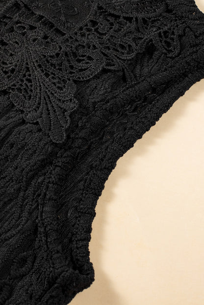 Débardeur noir en dentelle guipure au crochet avec trou de serrure dans le dos