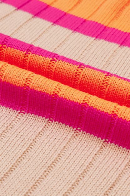 Cardigan desleixado com listras pretas e colorblock com ombro caído