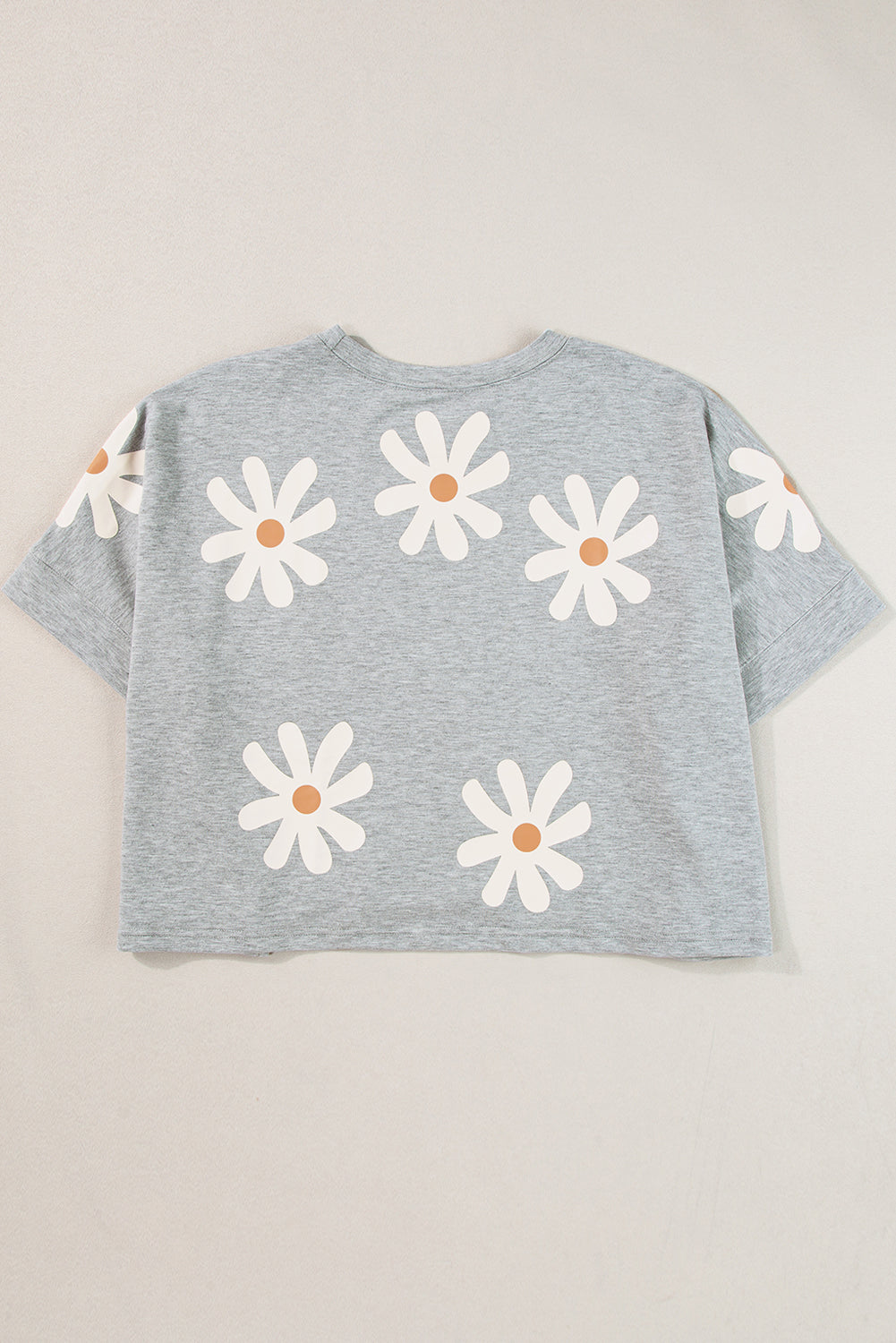 T-shirt décontracté gris imprimé fleur de marguerite