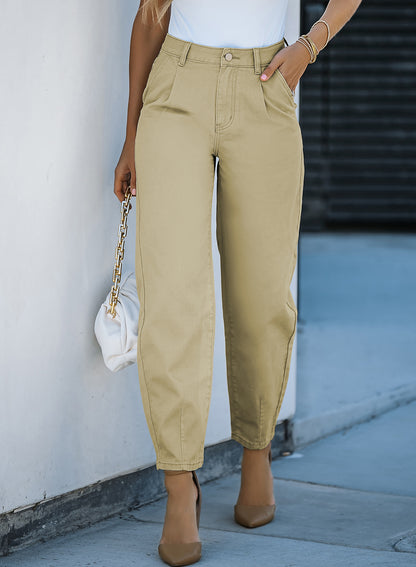 Khaki Solid High Waist Casual Pants