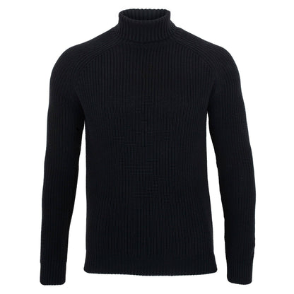 Mens Midweight Cotton Fisherman Rib Knit Roll Neck Jumper