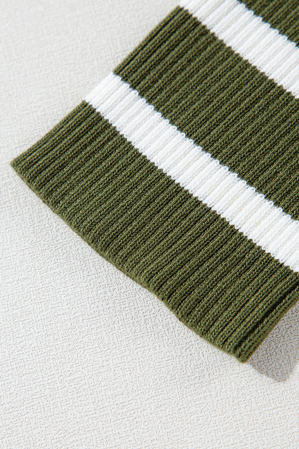 Green Stripe Ribbed Knit Henley Buttons Slim Fit Sweater