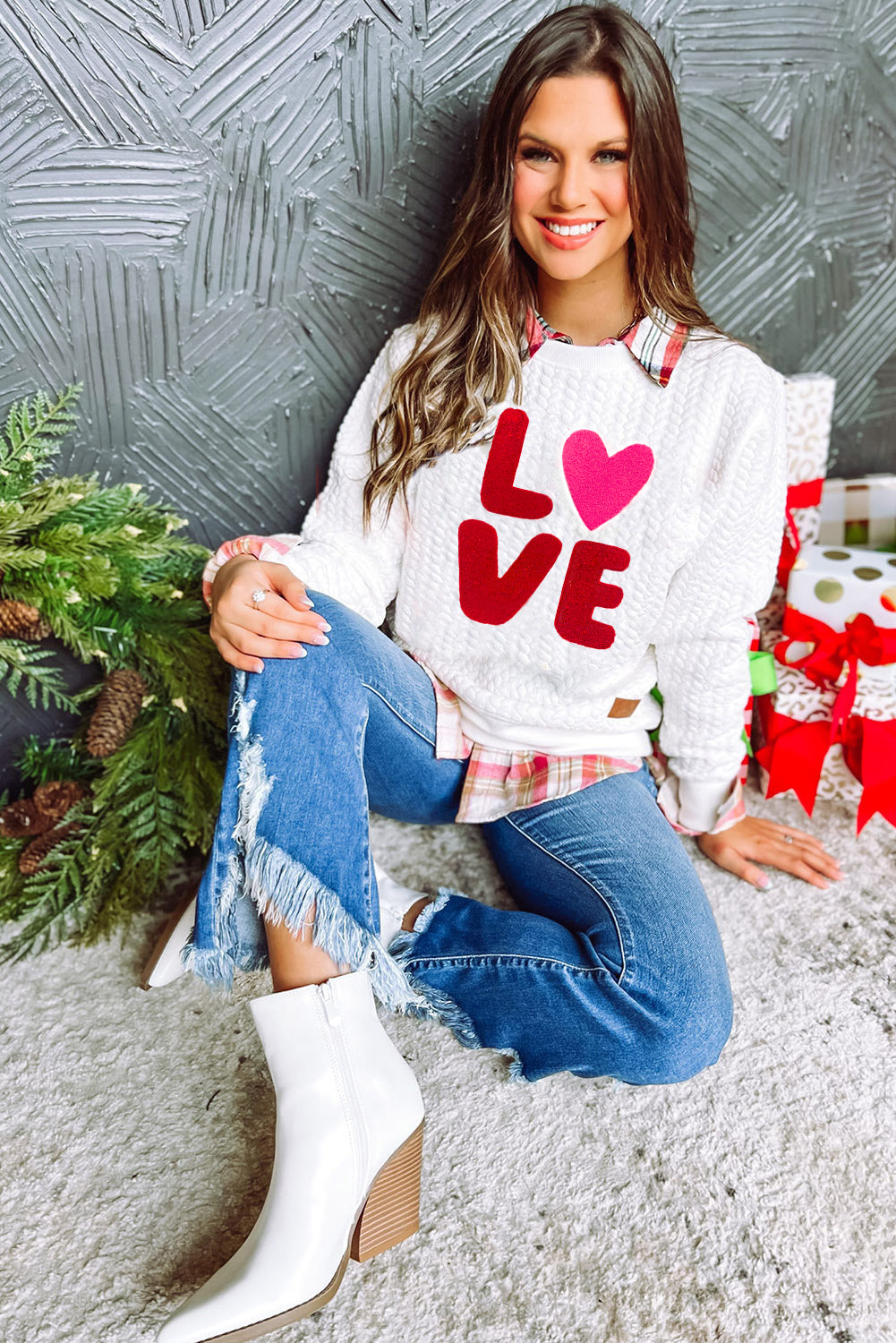 Blackish Green Merry And Bright Cable Knit Pullover Sweatshirt